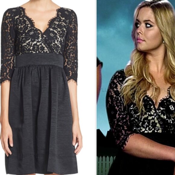 Eliza J black Lace & Faille Dress sz 10P--as seen on PRETTY LITTLE LIARS - Picture 1 of 16
